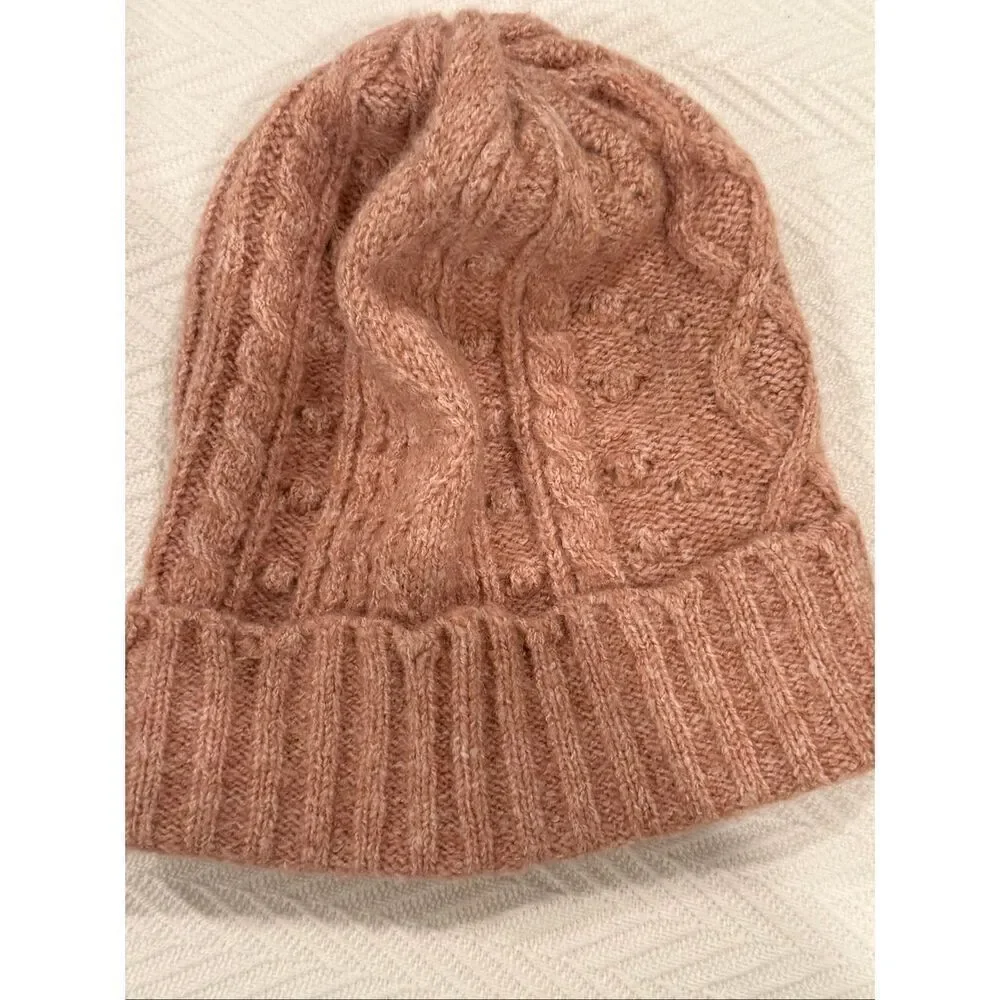 LC Lauren Conrad Women's Cable Knit Ribbed Winter Beanie Hat Dusty Pink One Size